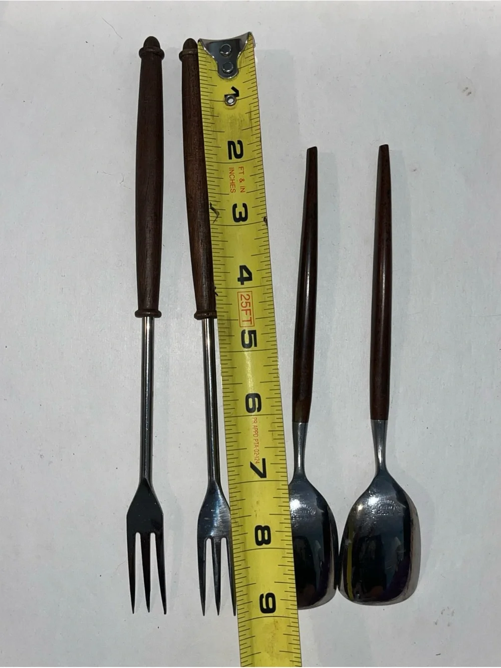 Vtg Ekco Eterna Canoe Muffin Japan Forged Stainless & Wood Flatware - 4 Pc Lot